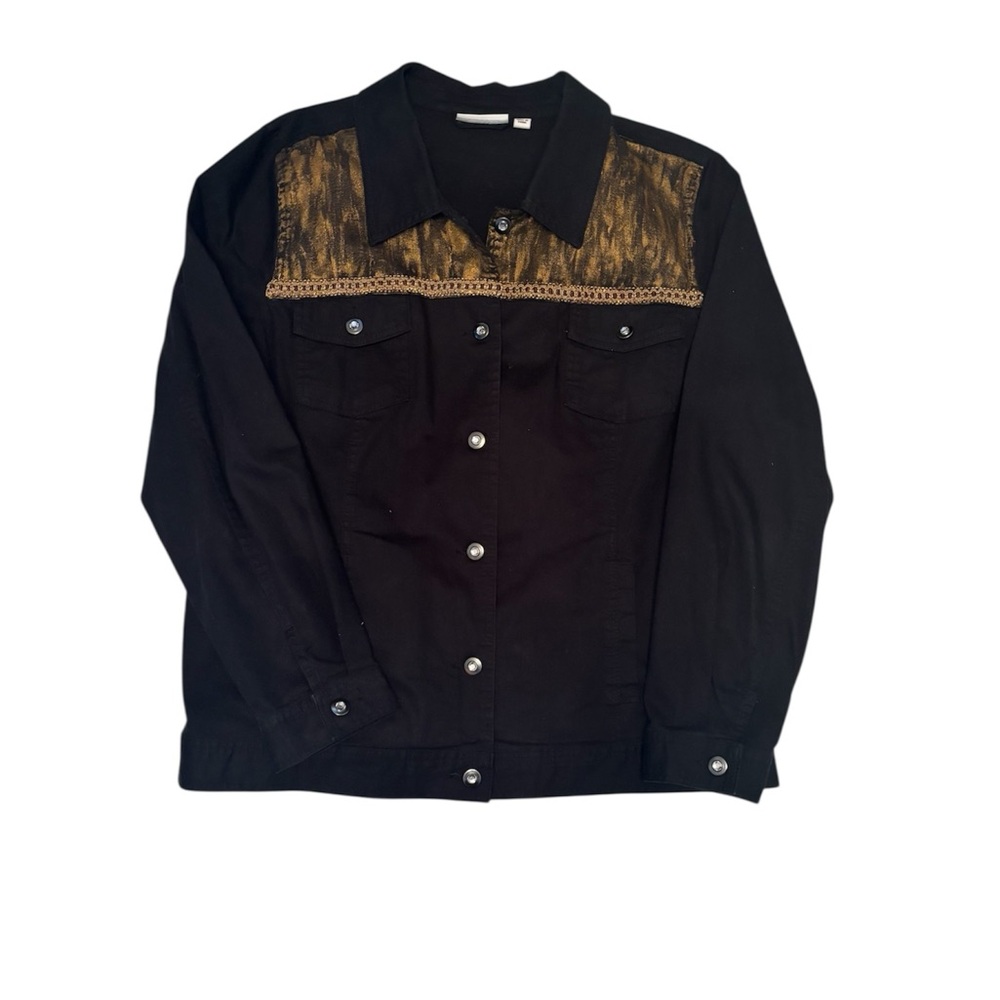 D&Co Black Denim Jacket XL with Handmade Gold Embroidery Details